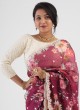 Floral Printed Organza Saree In Mulberry Color